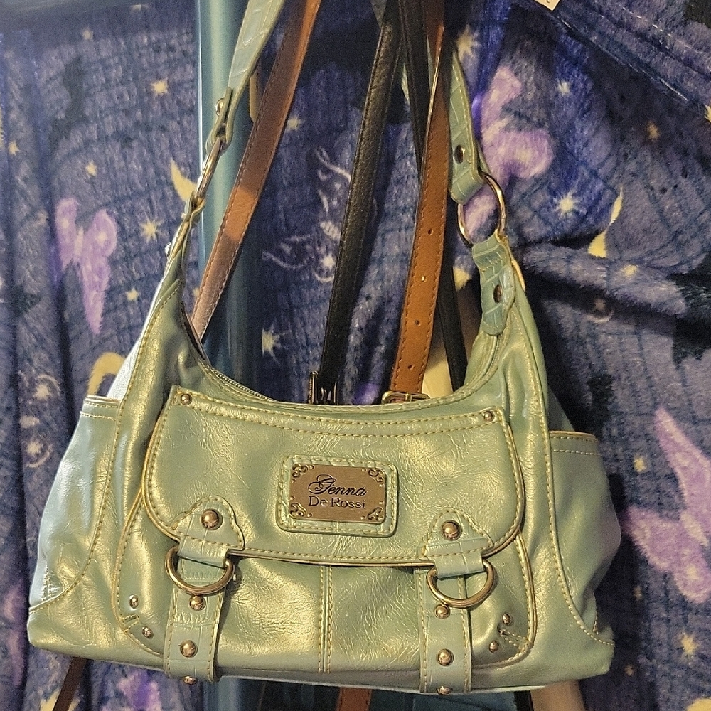 Genna De Rossi Vintage Princess Metallic Sky Blue Shoulder Bag Armpit Purse EUC